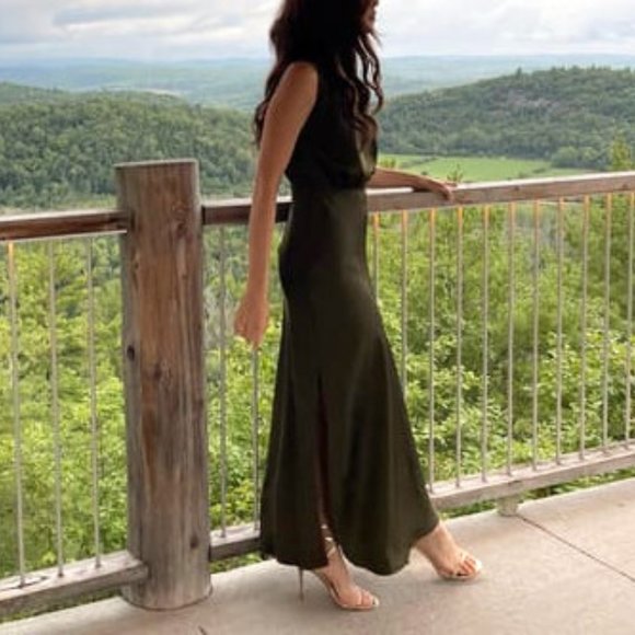 Lulu's Sleeveless High Neck Olive Green Maxi Dress - Picture 6 of 9